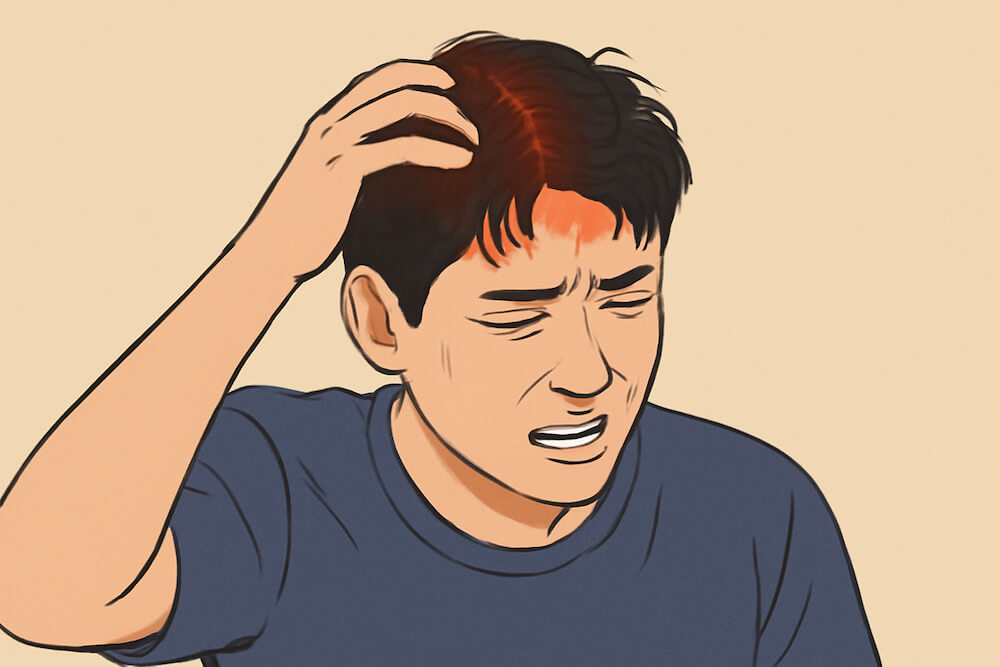 지루성 두피염으로 인해 힘들어하는 사람의 모습