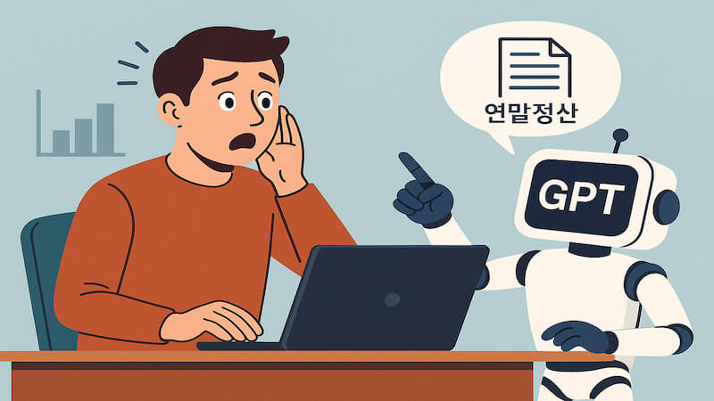 AI 재테크를 활용하여 누락할 뻔한 연말정산 내용을 상기하는 남성의 모습