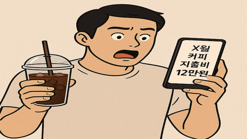 AI 챗봇을 통해 알게된, 생각 없이 사 먹은 커피 값에 충격을 받은 남성의 모습