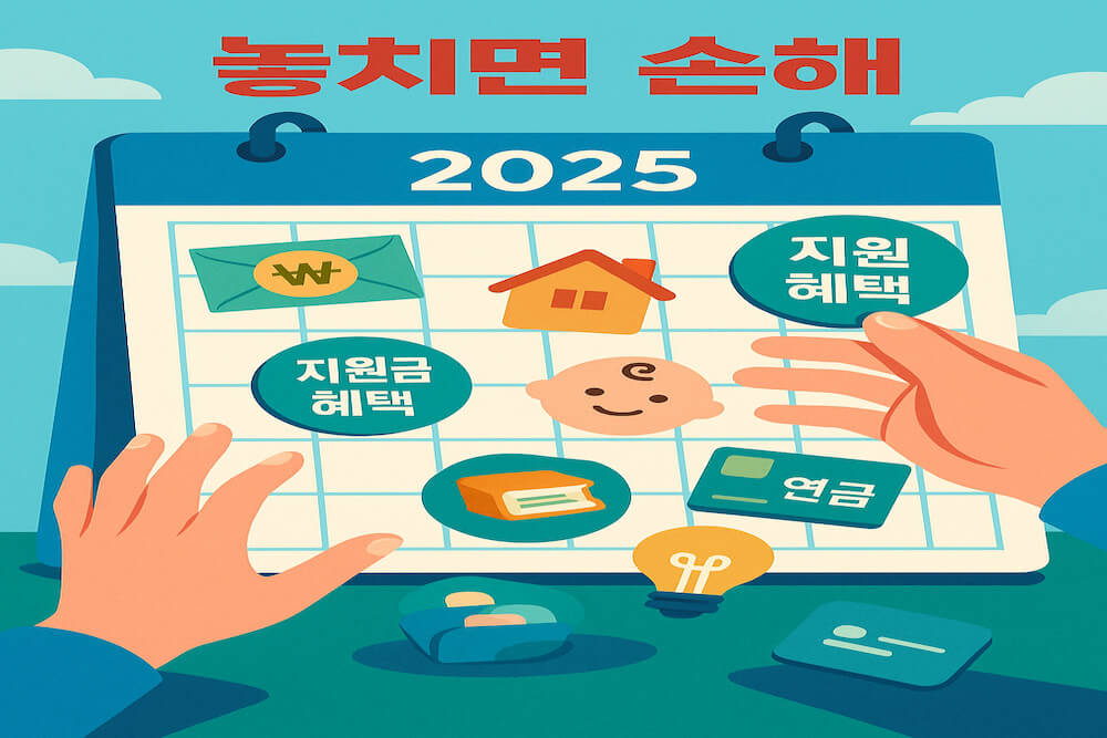 정부 지원금을 놓치면 손해라는 메시지를 강조한 2025 지원금 안내 이미지