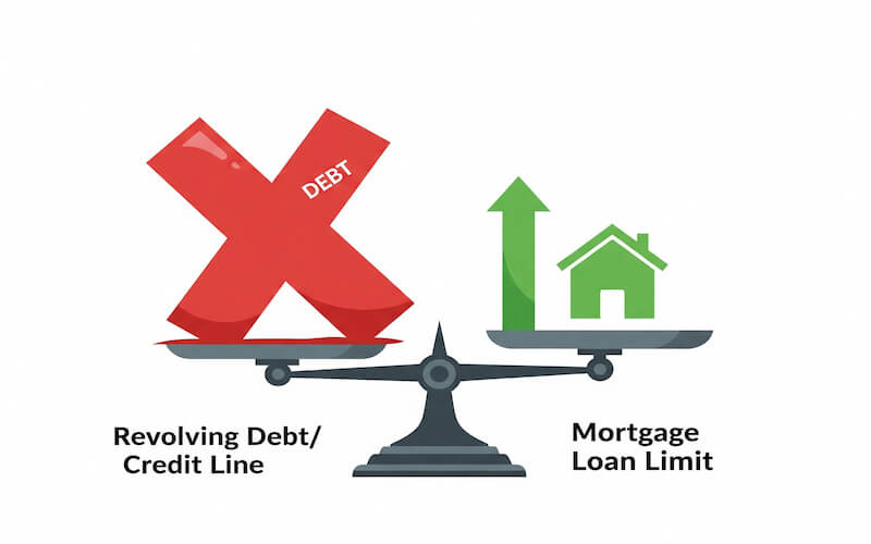 "마이너스 통장 한도와 주택담보대출 한도의 상충 관계를 보여주는 직관적인 저울 이미지"