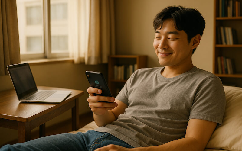 2025 청년 월세 지원 입금 알림을 확인하며 안도하는 20대 청년