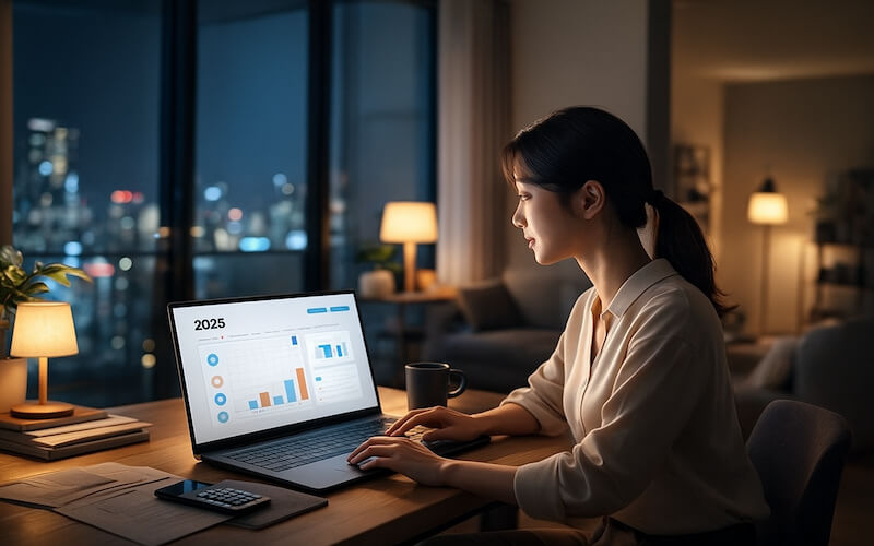 2025 연말정산 변경사항을 노트북으로 확인하는 한국 직장인