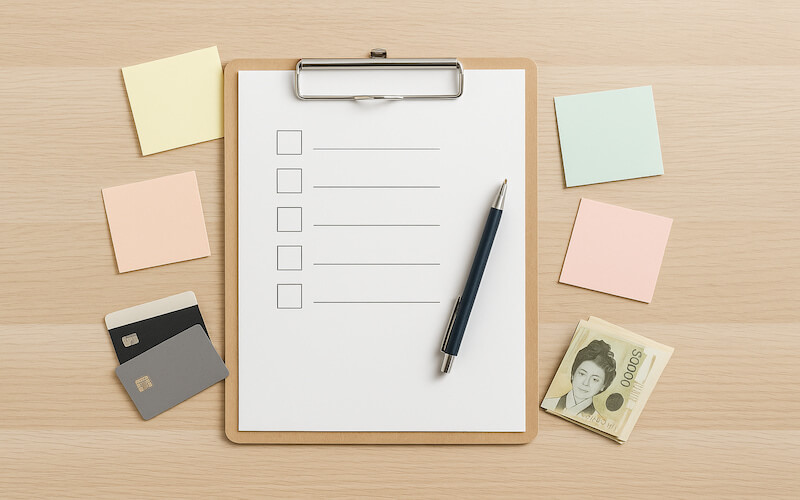 연봉 구간에 맞춰 2025 신용카드 소득공제 전략을 세우기 위한 체크리스트와 메모를 상징적으로 보여주는 이미지