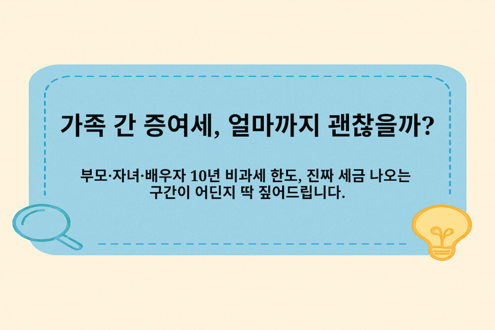 가족 간 증여세 비과세 한도와 부모·자녀·배우자 10년 공제 금액, 세금이 실제로 발생하는 구간을 한눈에 보여주는 썸네일 이미지