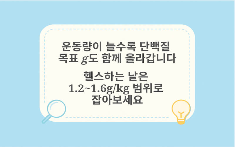 운동량에 따라 단백질 하루 권장량이 달라지는 그래프 일러스트