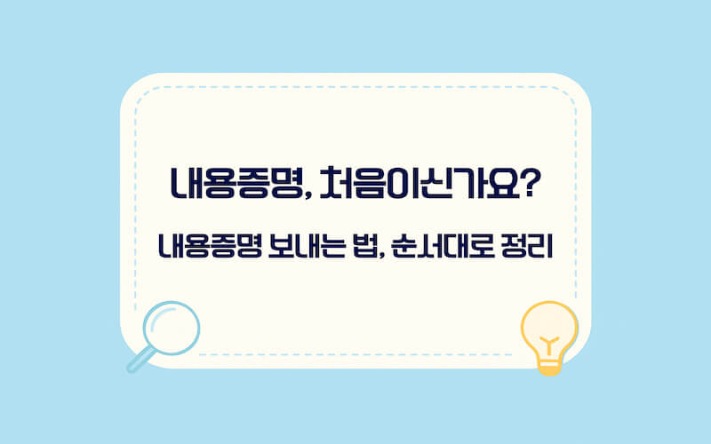 내용증명 보내는 법을 한눈에 정리한 안내 이미지(작성, 우체국 접수, 비용, 문구 템플릿 핵심 요약)