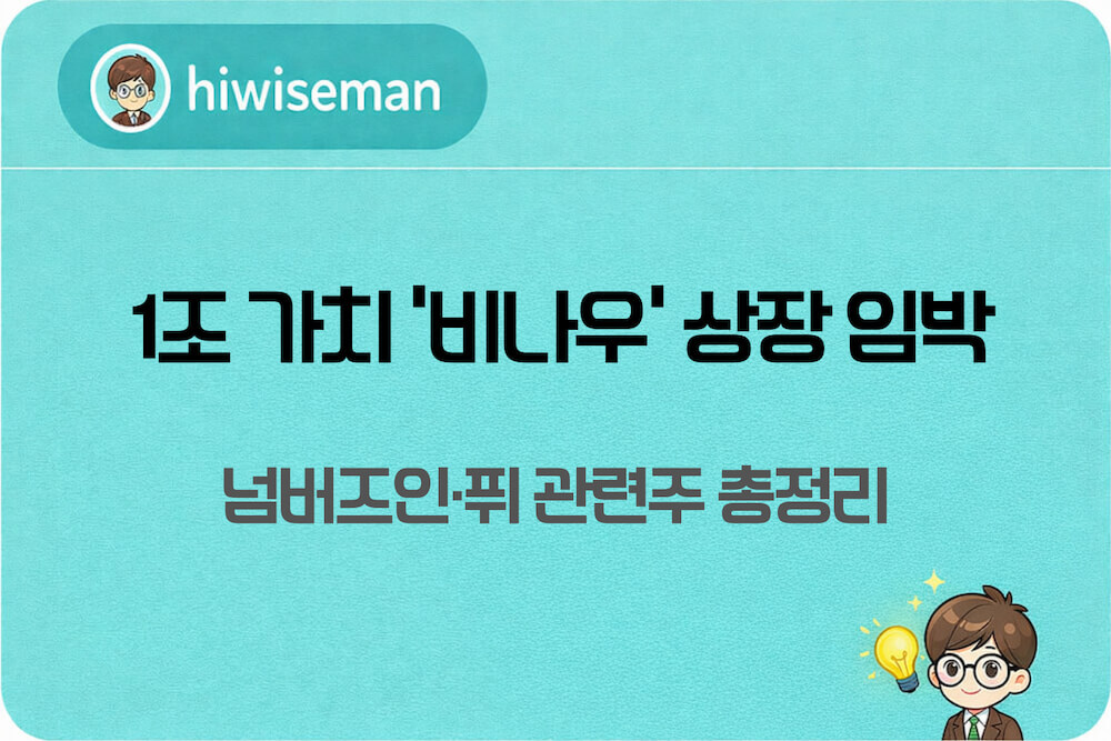 비나우 상장 소식과 함께 넘버즈인, 퓌의 성장 배경을 다룬 메인 썸네일입니다. 1조 원대 기업 가치를 지닌 비나우의 IPO 핵심 정보를 한눈에 보여줍니다.